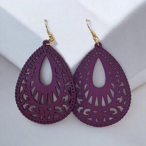 Wood Hollow Out Drop Earrings